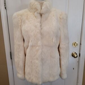 Womens Vintage Fur coat Jacket Dyed White Rabbit Soze Medium Pockets